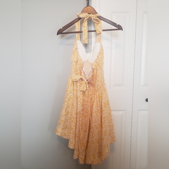 Lulu's | Saturday Sweetie Yellow Floral Tie-Strap Mini Skater Dress - Picture 5 of 7